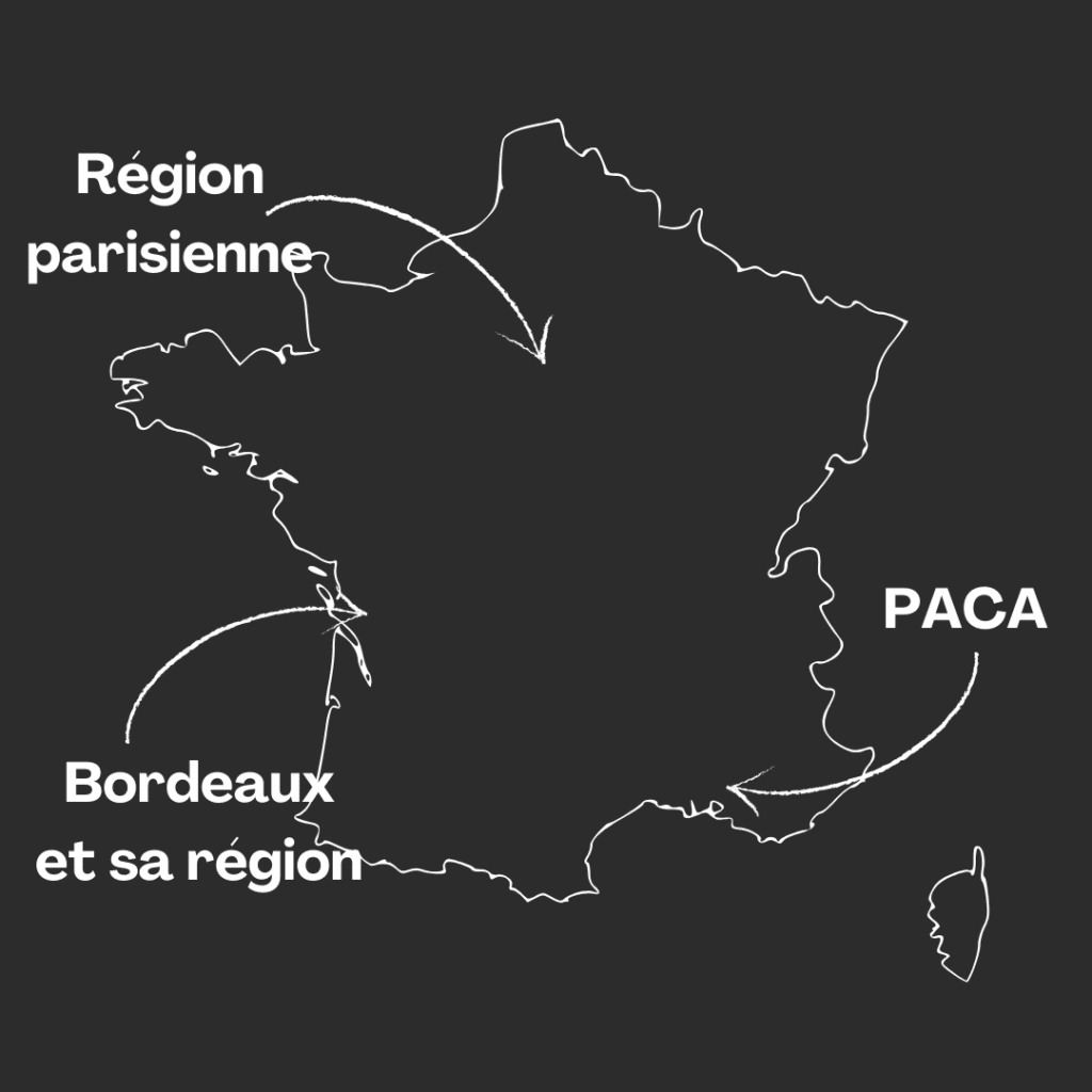 Une carte de la France avec les différentes régions sur lesquelles nous intervenons.